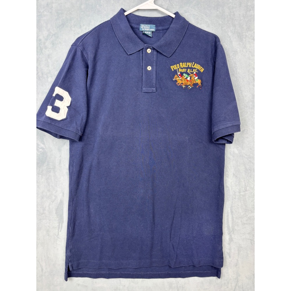 Polo Ralph Lauren Boys XL 18-20 Navy Blue Polo Match Embroidery Shirt 3 Patch